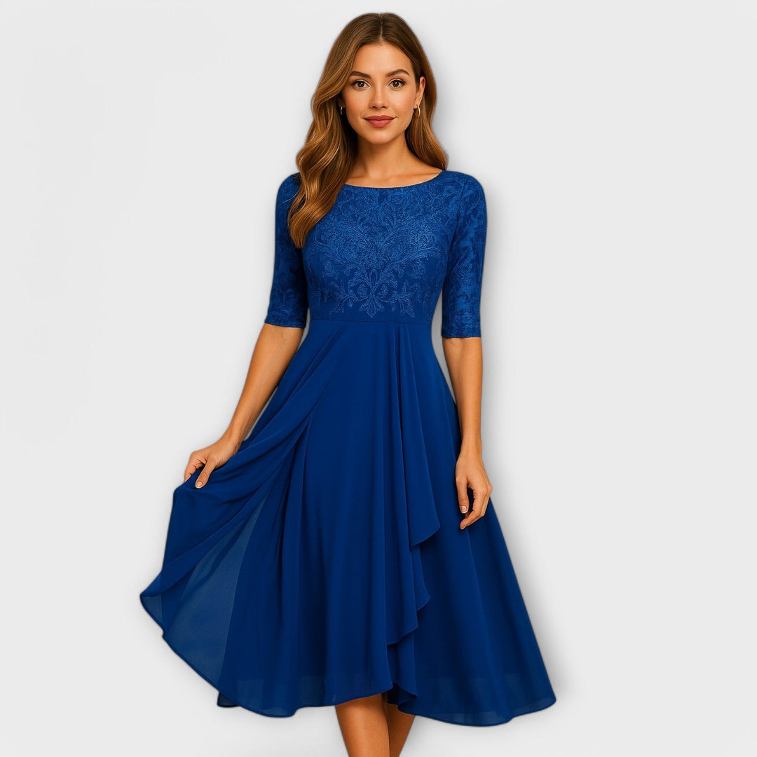 Martyna – Robe Midi avec Manches en Dentelle