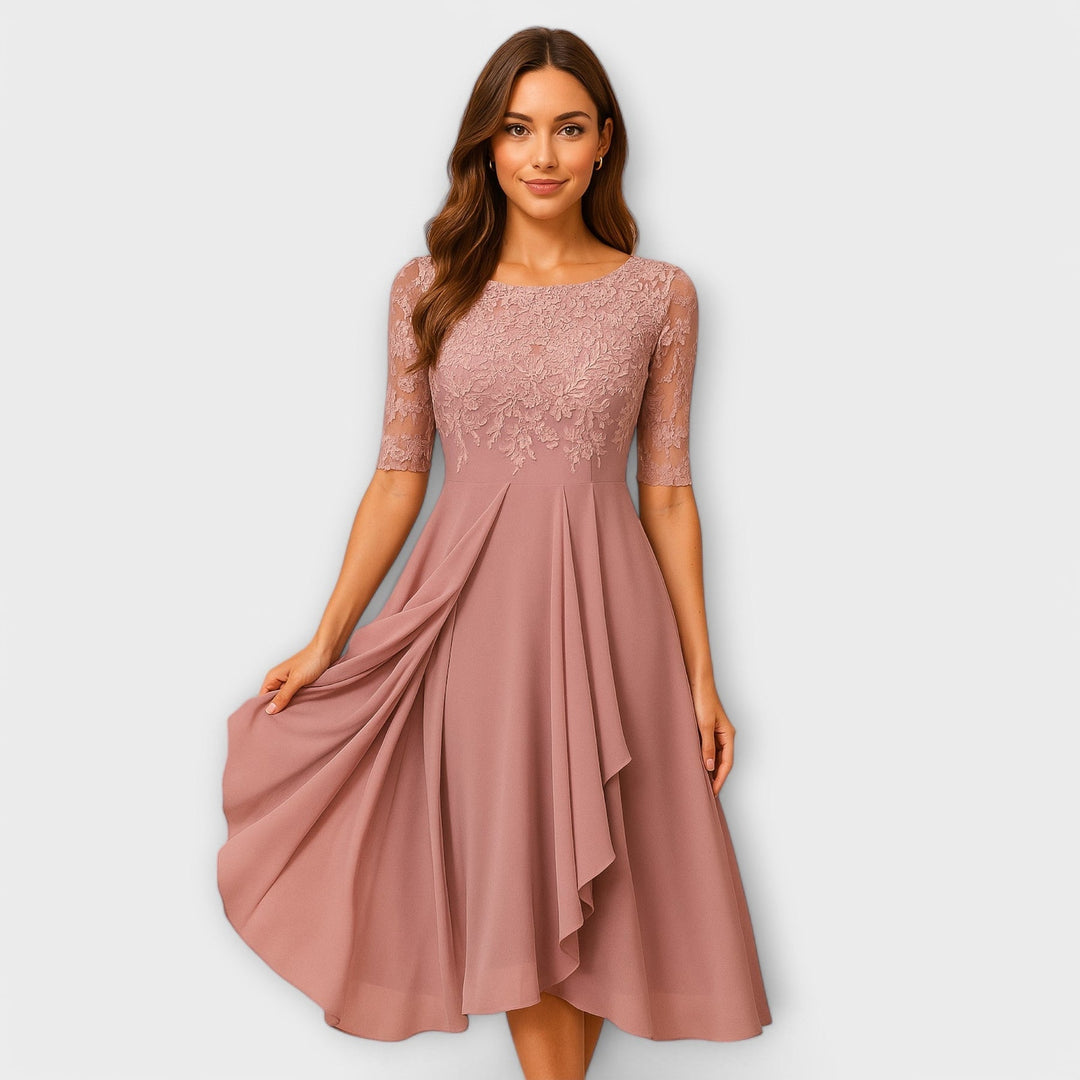 Martyna – Robe Midi avec Manches en Dentelle