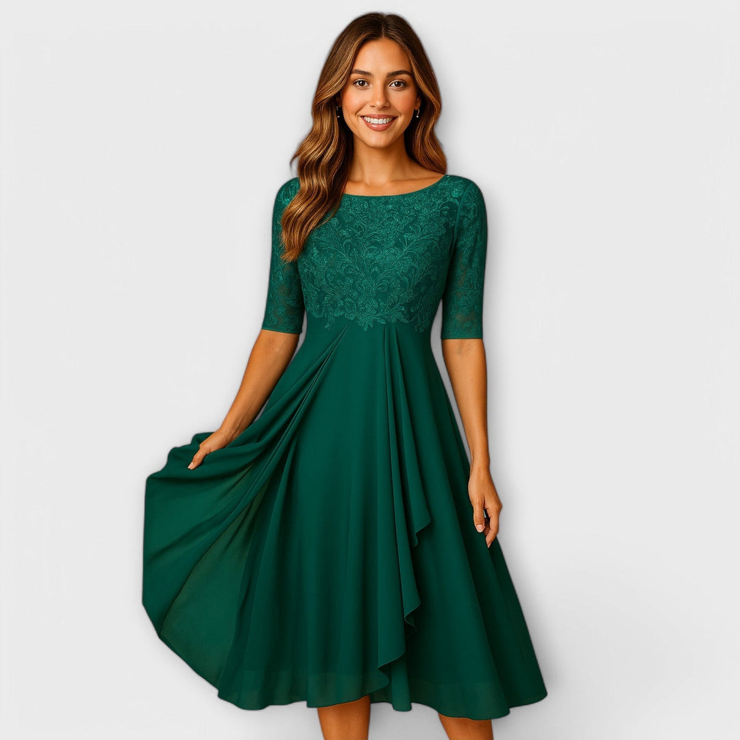 Martyna – Robe Midi avec Manches en Dentelle