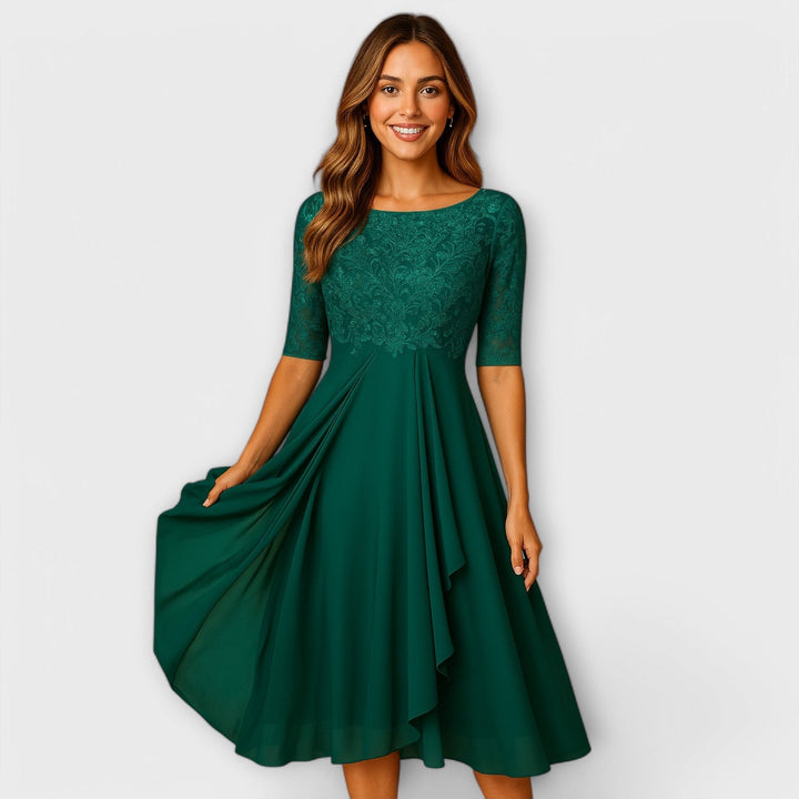 Martyna – Robe Midi avec Manches en Dentelle