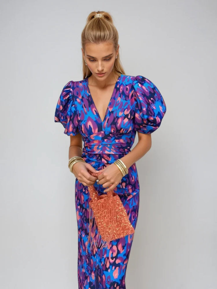 Arielle™ | Robe Midi à Manches Plissées Colorées
